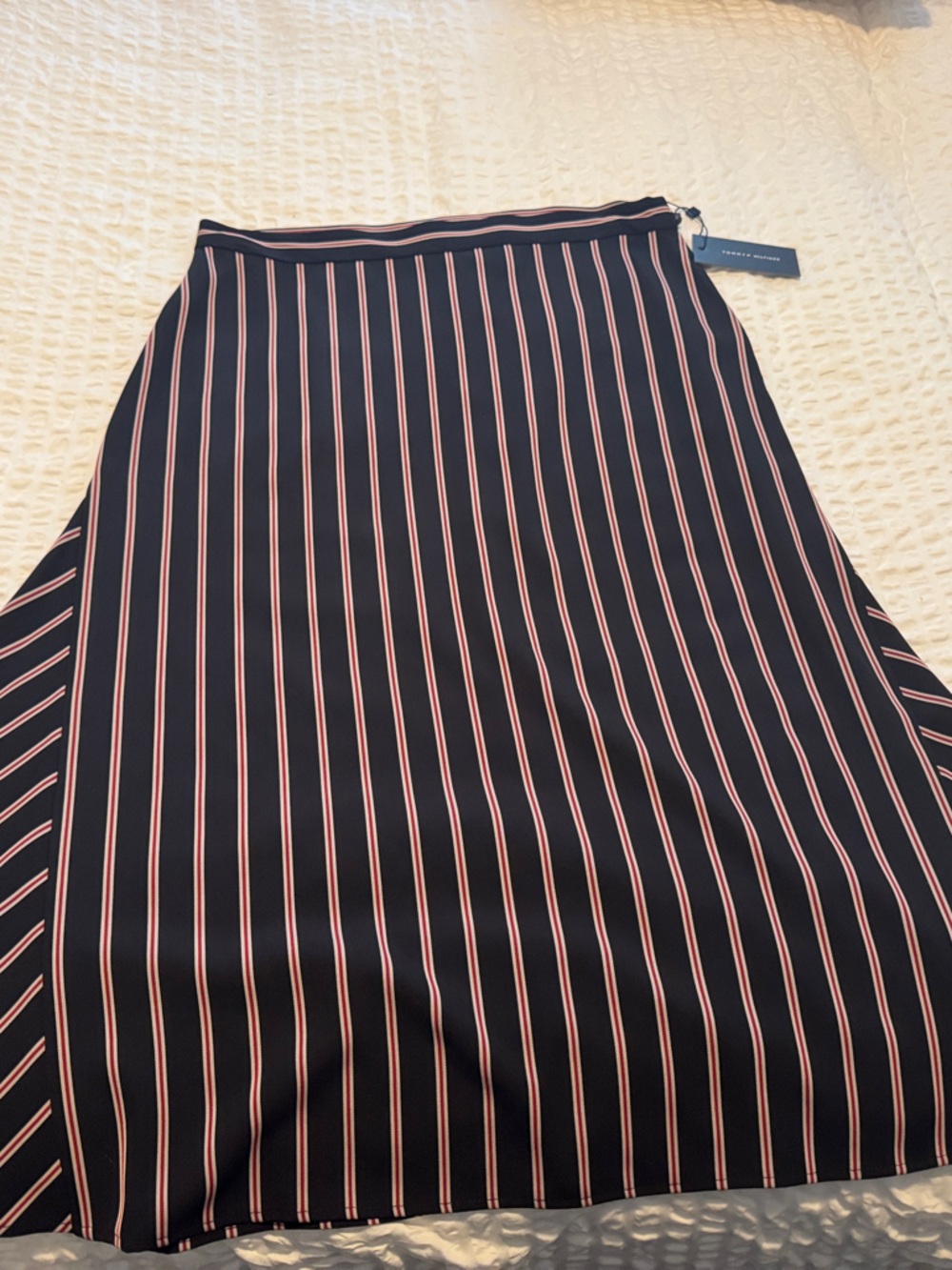 Tommy Hilfiger Navy A-Line Skirt with Red/Tan Pinstripes
